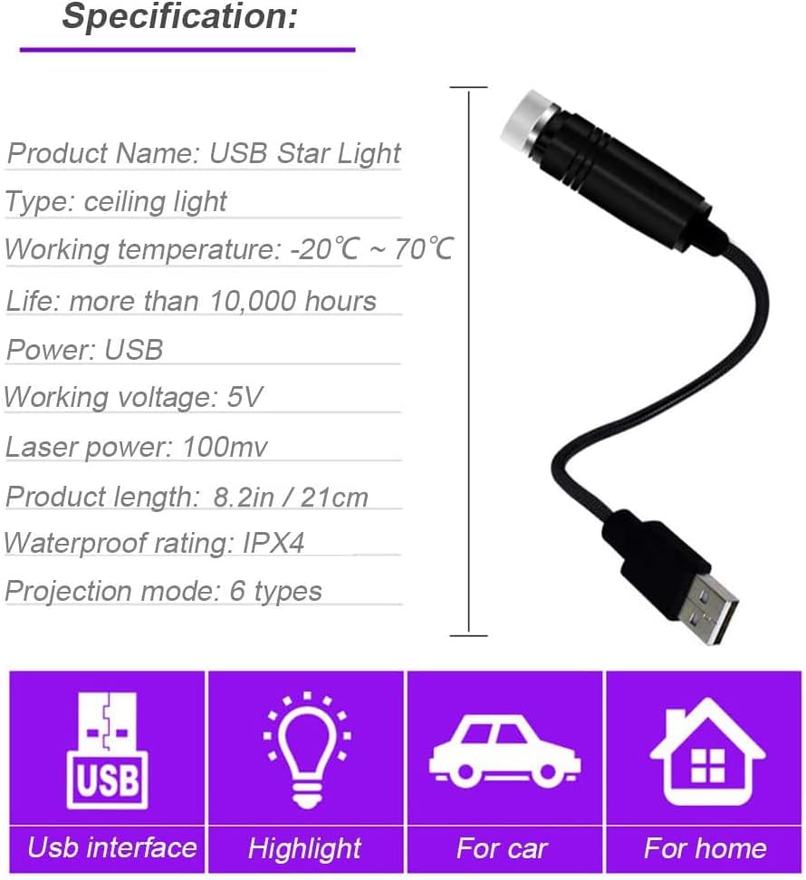 USB Star Projector: Night Light (Home And Car)